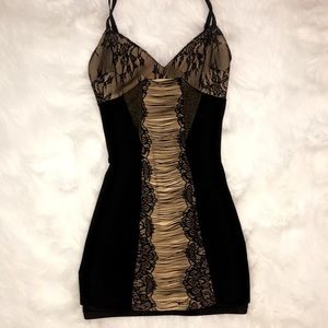 Black/Nude Bebe Bodycon Dress